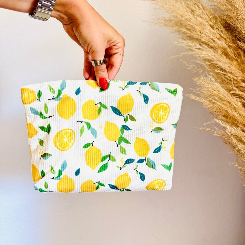 NEW ANTHROPOLOGIE Cream Yellow Green Cord Lemon Fruit $68 Clutch Cosmetic Bag